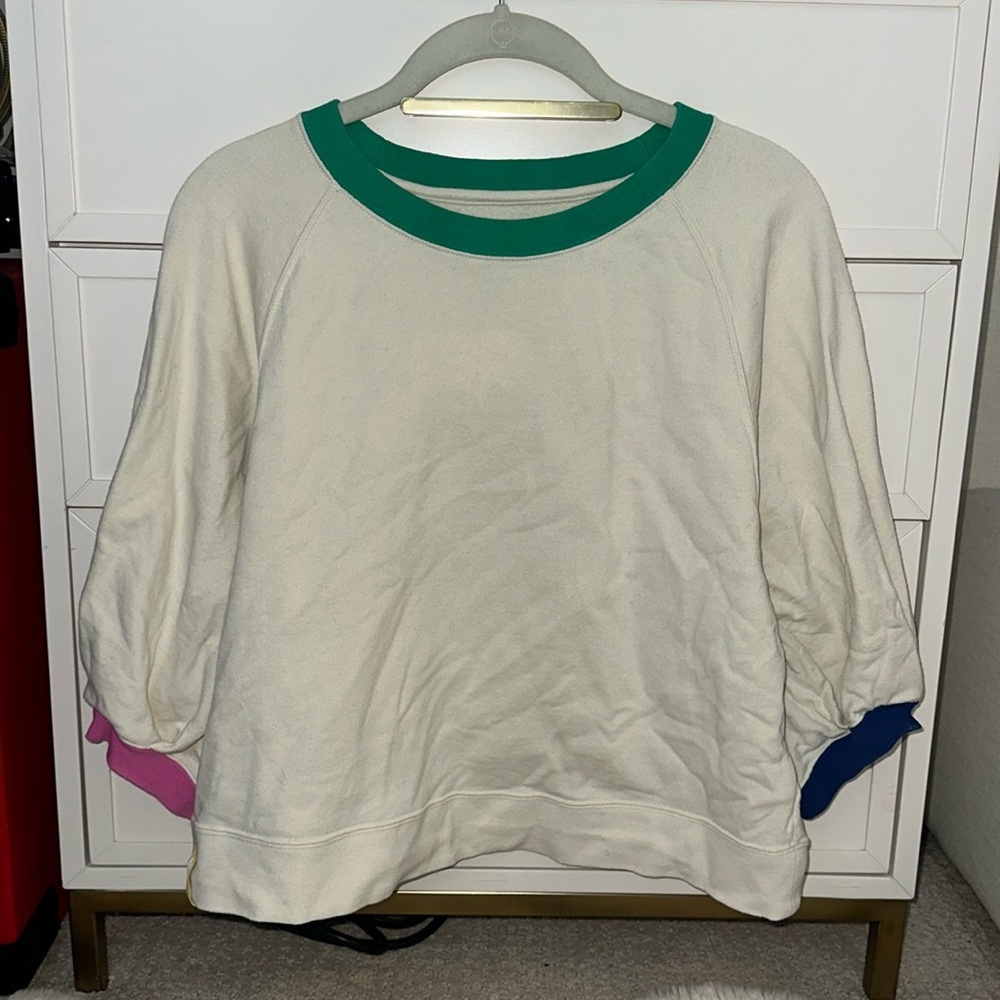 Kerri Rosenthal puff sleeve baseball sweatshirt